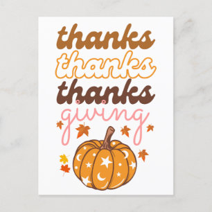 Autumn Leaves Groovy Pumpkin Holiday Thanksgiving Postcard