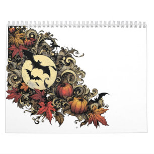 Autumn leaves. Halloween pattern. Calendar