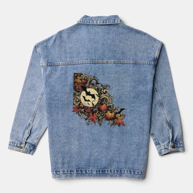 Autumn leaves. Halloween pattern. Denim Jacket (Back)