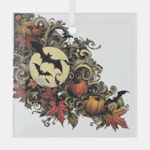 Autumn leaves. Halloween pattern. Glass Ornament