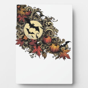 Autumn leaves. Halloween pattern. Plaque