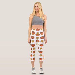 Autumn Leaves: Hand-Drawn Pumpkin Pattern Capri Leggings