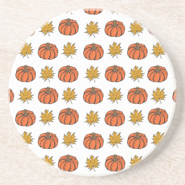 Autumn Leaves: Hand-Drawn Pumpkin Pattern Coaster (Front)
