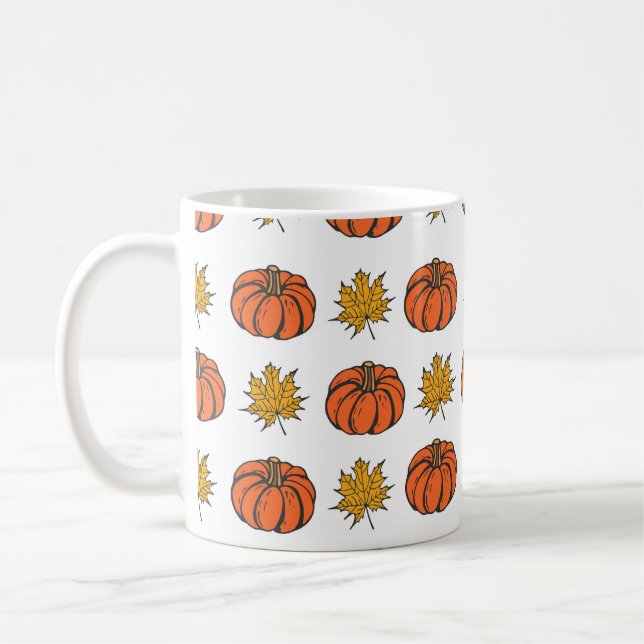 Autumn Leaves: Hand-Drawn Pumpkin Pattern Coffee Mug (Left)