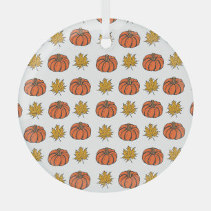 Autumn Leaves: Hand-Drawn Pumpkin Pattern Glass Ornament