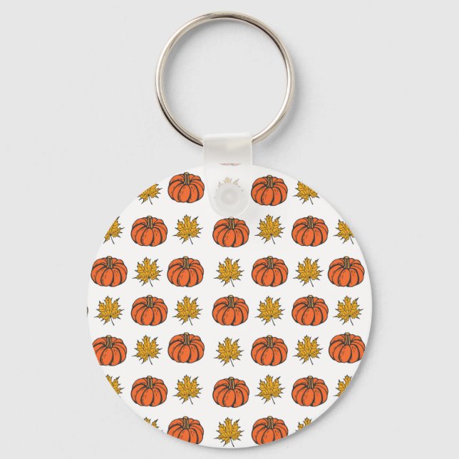 Autumn Leaves: Hand-Drawn Pumpkin Pattern Keychain (Front)