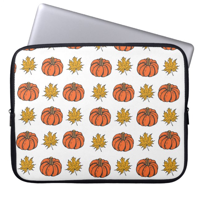 Autumn Leaves: Hand-Drawn Pumpkin Pattern Laptop Sleeve (Front)