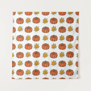 Autumn Leaves: Hand-Drawn Pumpkin Pattern Tapestry