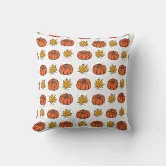 Autumn Leaves: Hand-Drawn Pumpkin Pattern Throw Pillow