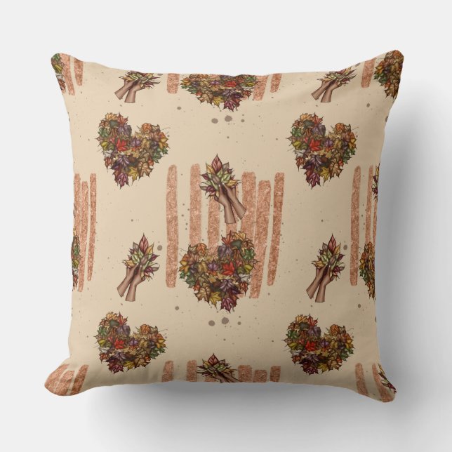 Autumn Leaves Hearts Throw Pillow (Front)