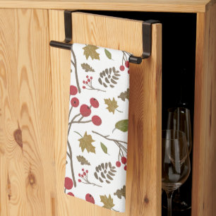 Autumn leaves holly foliage fall colour pattern kitchen towel