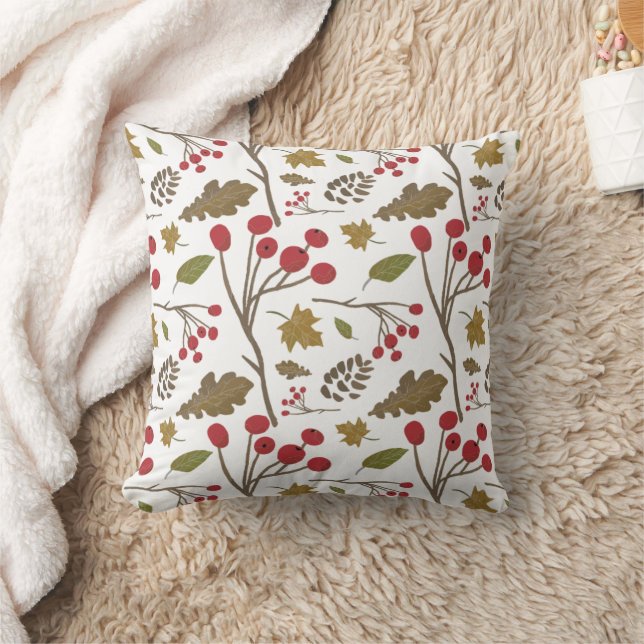 Autumn leaves holly foliage fall colour pattern throw pillow (Blanket)