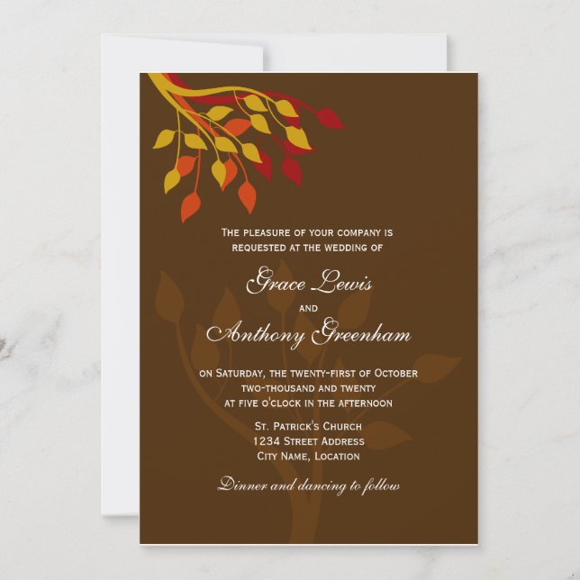 Autumn Leaves in Gold Orange Red Invitation (Front)