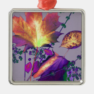 Autumn Leaves in Lilac Metal Ornament