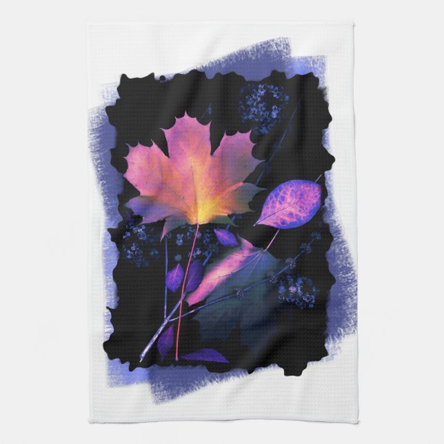 Autumn Leaves in Neon and Blue Kitchen Towel (Vertical)