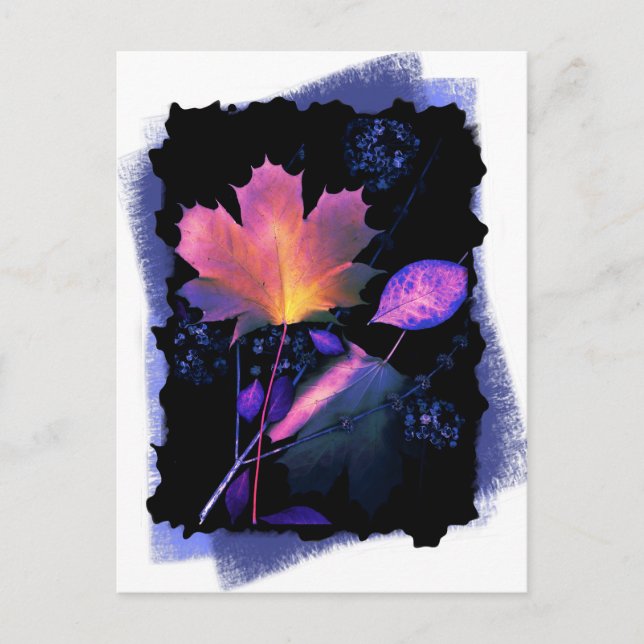 Autumn Leaves in Neon and Blue Postcard (Front)