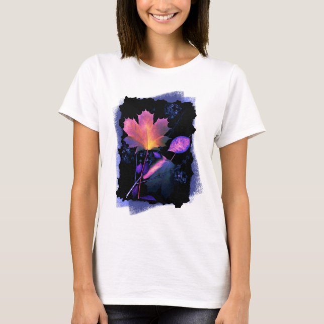 Autumn Leaves in Neon and Blue T-Shirt (Front)