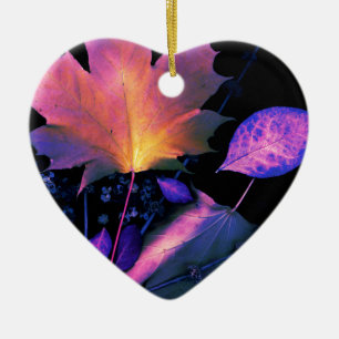 Autumn Leaves in Neon Ceramic Ornament