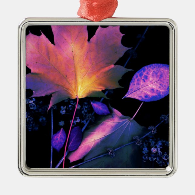 Autumn Leaves in Neon Metal Ornament (Front)