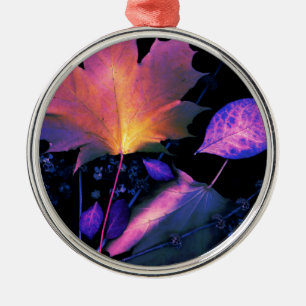 Autumn Leaves in Neon Metal Ornament