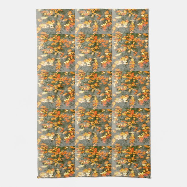 autumn leaves in rain kitchen towel (Vertical)