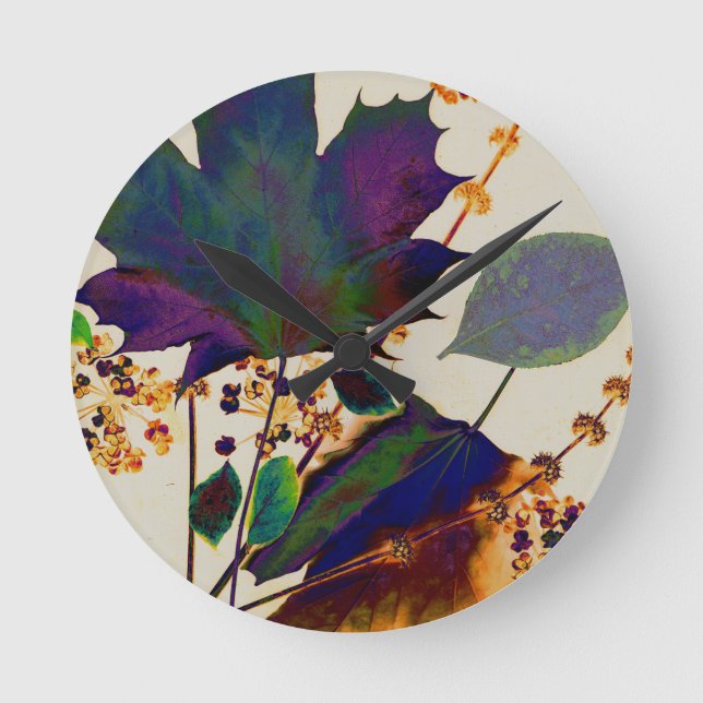 Autumn Leaves in Royal Colors Round Clock (Front)