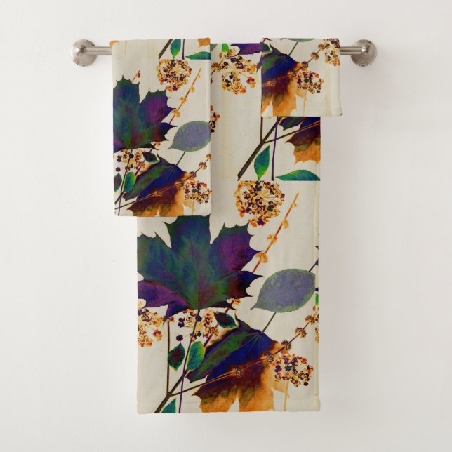 Autumn Leaves in Royal Colours Bath Towel Set (Insitu)