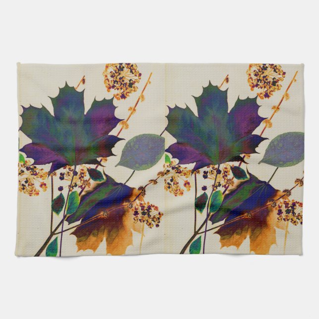 Autumn Leaves in Royal Colours Kitchen Towel (Horizontal)