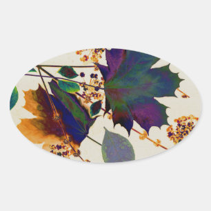 Autumn Leaves in Royal Colours Oval Sticker