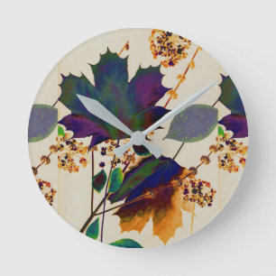 Autumn Leaves in Royal Colours Round Clock