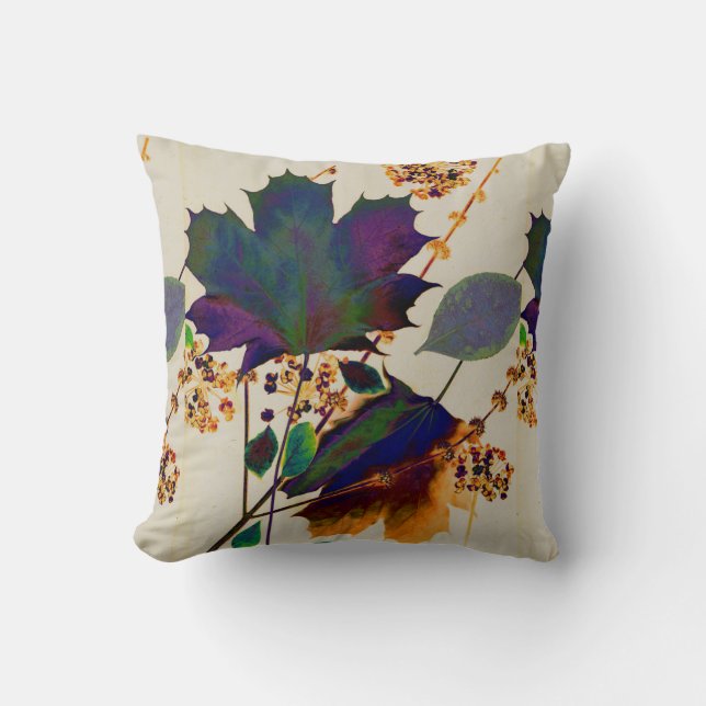 Autumn Leaves in Royal Colours Throw Pillow (Front)