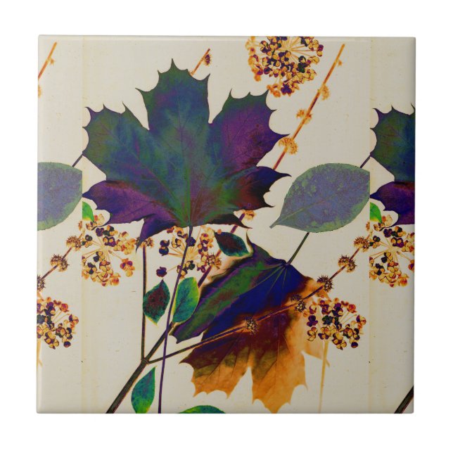 Autumn Leaves in Royal Colours Tile (Front)