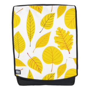 Autumn leaves in yellow backpack