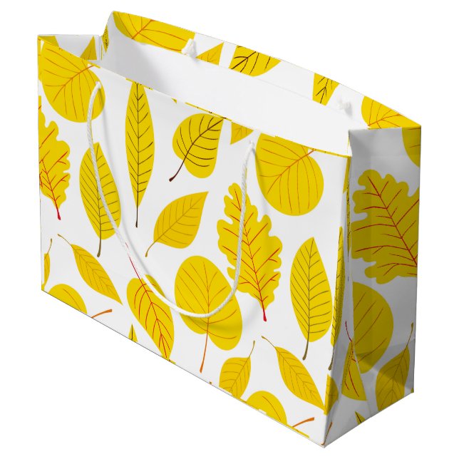 Autumn leaves in yellow large gift bag (Back Angled)