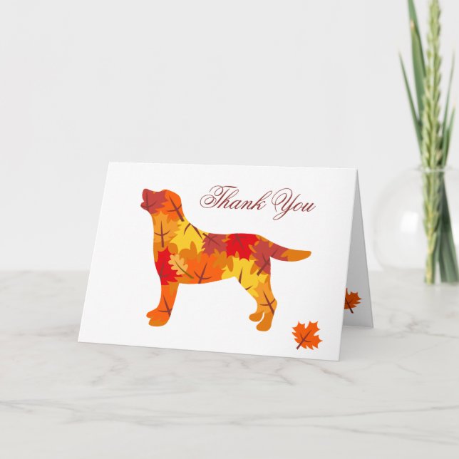 Autumn Leaves Labrador Retriever Silhouette Thank You Card (Front)