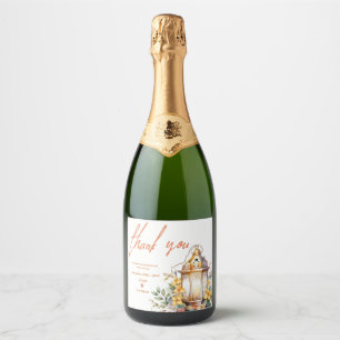Autumn Leaves Lantern Fall Wedding Thank You Favou Sparkling Wine Label