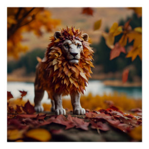 Autumn leaves Lion Poster