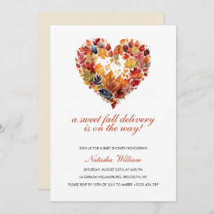Autumn Leaves Love Heart Fall Baby Shower Invitation