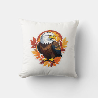 Autumn Leaves Luxe & Majestic Eagle Wallpaper Throw Pillow