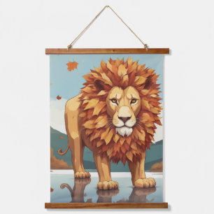 Autumn Leaves Male Lion Hanging Tapestry