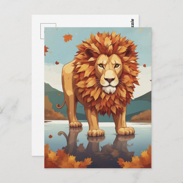 Autumn Leaves Male Lion Postcard (Front/Back)