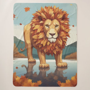 Autumn Leaves Male Lion Sherpa Blanket