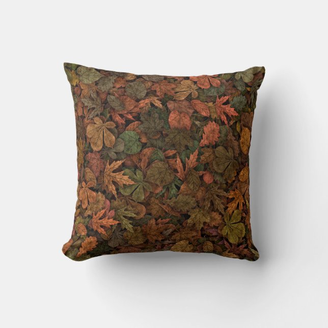 Autumn Leaves Maple Oak Muted Greens & Rust 3Dish Throw Pillow (Front)