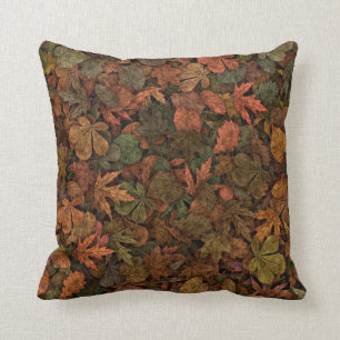 Autumn Leaves Maple Oak Muted Greens & Rust 3Dish Throw Pillow