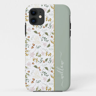 Autumn Leaves Monogram Name Modern iPhone 11 Case