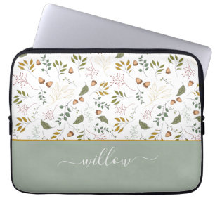 Autumn Leaves Monogram Name Modern Laptop Sleeve