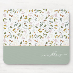 Autumn Leaves Monogram Name Modern  Mouse Pad