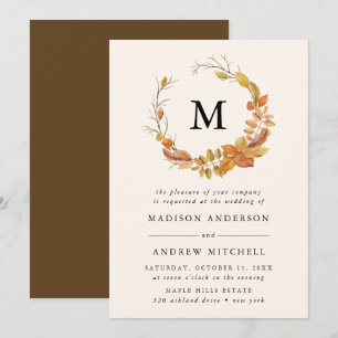 Autumn Leaves   Monogram Wedding Invitation