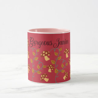 Autumn Leaves Mushroom Mug with editable name