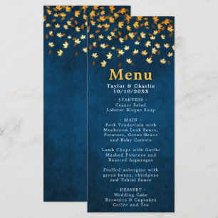 Autumn Leaves Navy Blue and Gold Wedding Menu